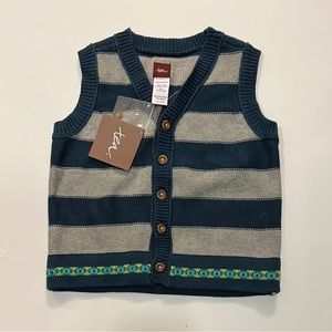 Tea Collection Striped Sweater Vest, Dark Green/Gray - Size 18 to 24 mo (NWT)